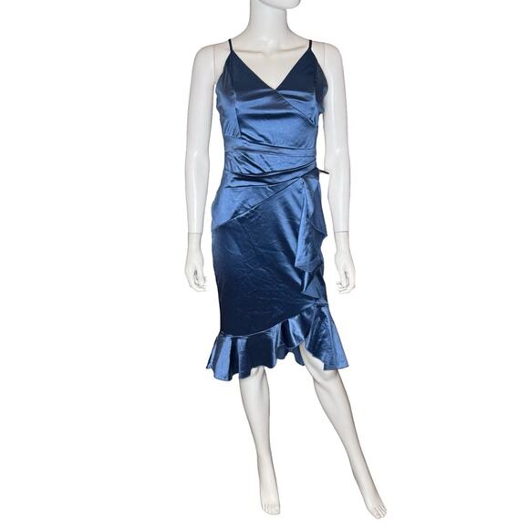 Emerald Sundae Juniors' Strappy Surplice-Neck Ruffled Dress Denim Sz M - Picture 2 of 9